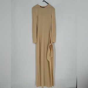 Simon Miller Junjo Long Sleeve Knit High Side Slit Tie Long Dress In Cream